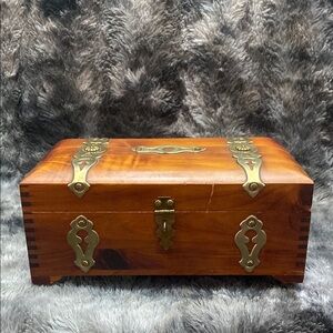 Vintage Wooden Jewelry Box with Brass Accents